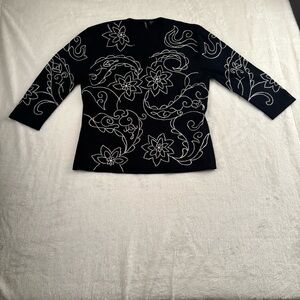 Venini Black Top with White Floral‎ Design